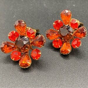 1950s Canary Orange Floral Clip On Earrings